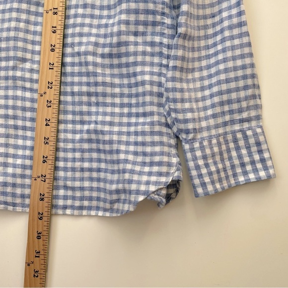 Murano Baird McNutt Men's 100% LINEN Blue White Gingham Plaid Button Down XL - Picture 7 of 7